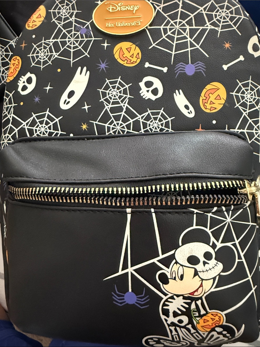 Disney Black Halloween Mickey Mini Backpack with Orange and Purple plus wallet .